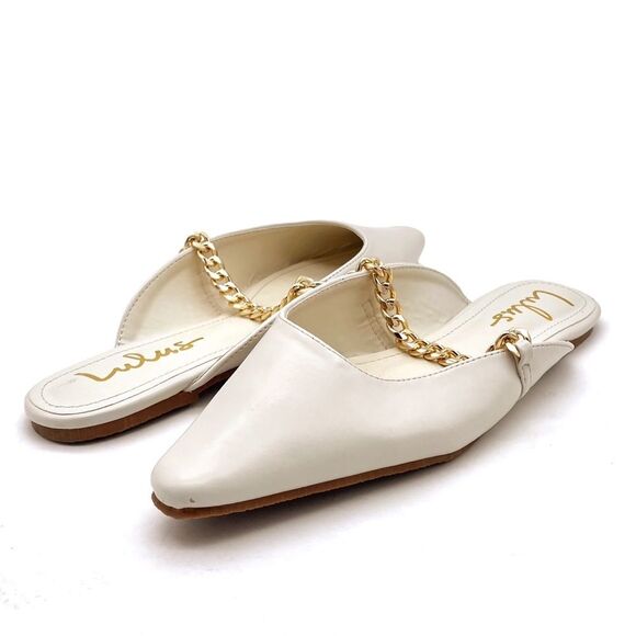 Lulus Lavareta White Chain Pointed-Toe Loafer Slides Cream Off-White Size 7.5 - Picture 5 of 16